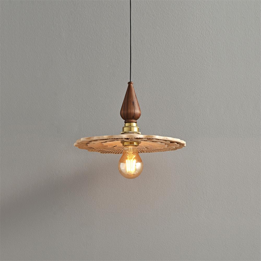 Vintage Mushroom Wooden & Brass Pendant Light