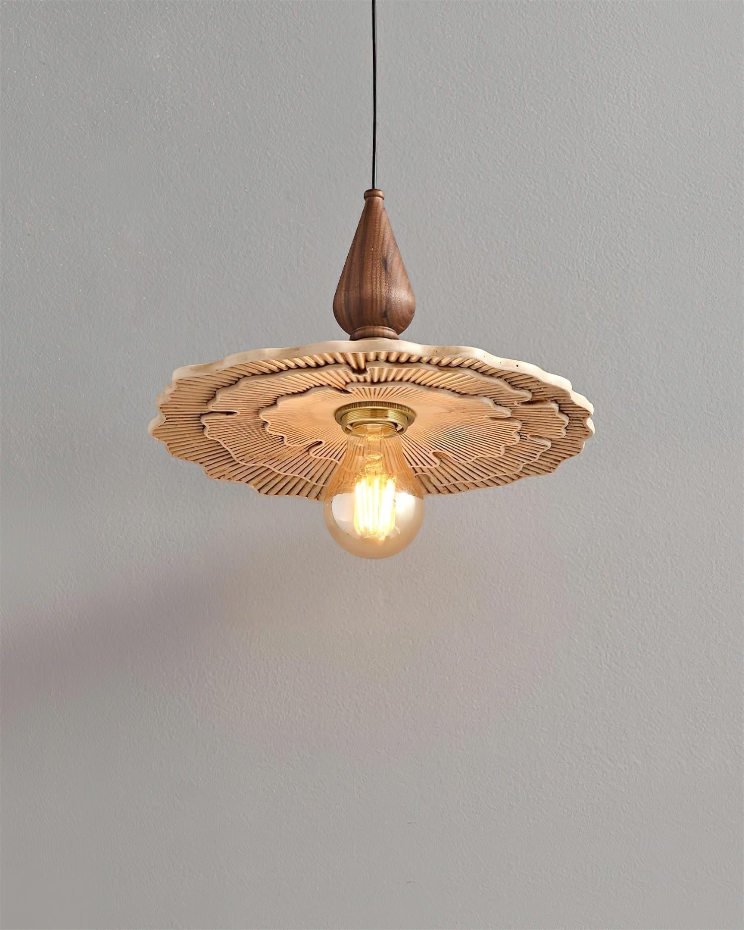 Vintage Mushroom Wooden & Brass Pendant Light