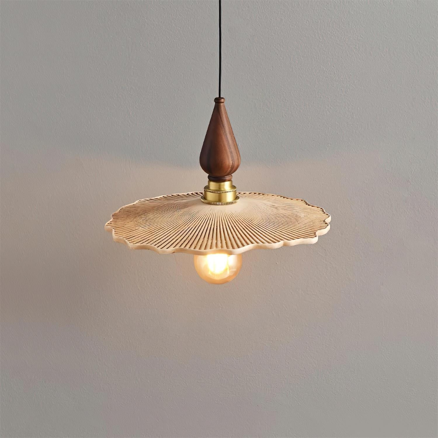 Vintage Mushroom Wooden & Brass Pendant Light