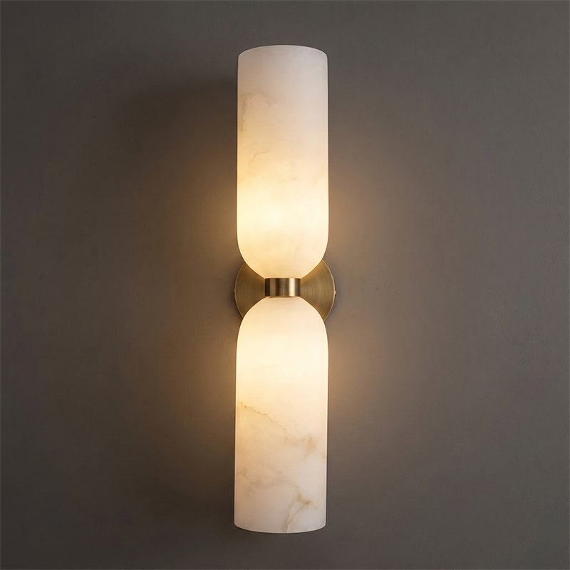 Alabaster sconce with a replaceable G9 bulb.