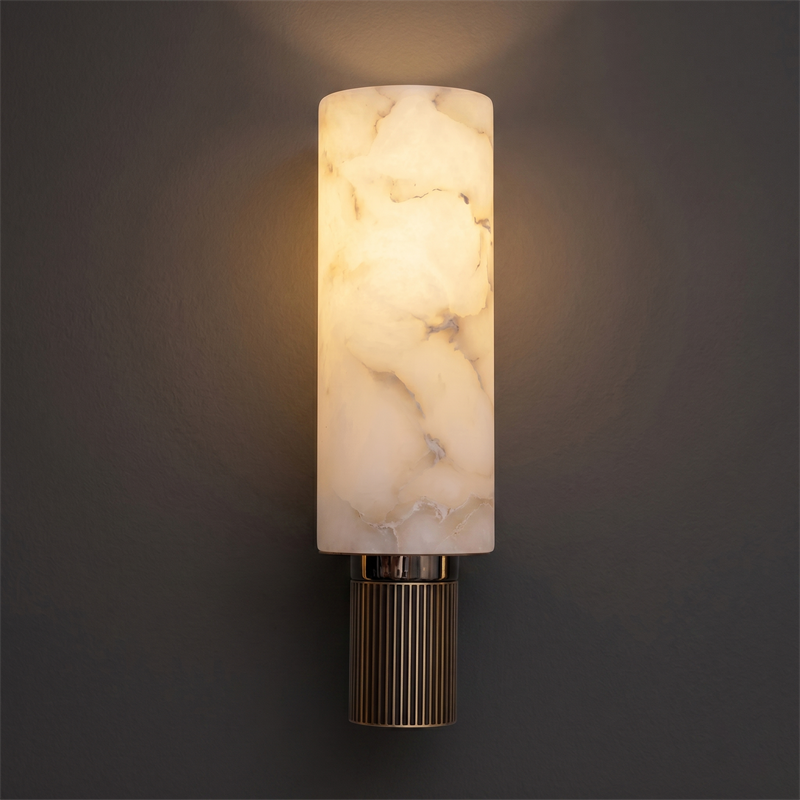 Cylindrical alabaster sconce, alternate view.
