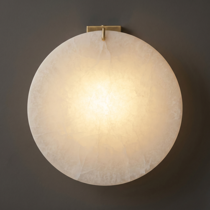 Long-arm alabaster wall sconce, ideal for a vanity.