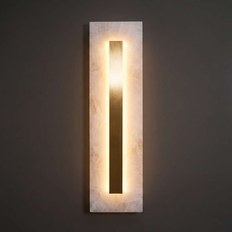 Triple-tier vertical alabaster sconce.