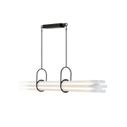 Front view of the NL 12 minimalist brass and glass chandelier.