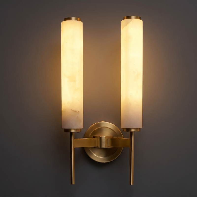 Alabaster sconce with integrated warm white LED light.