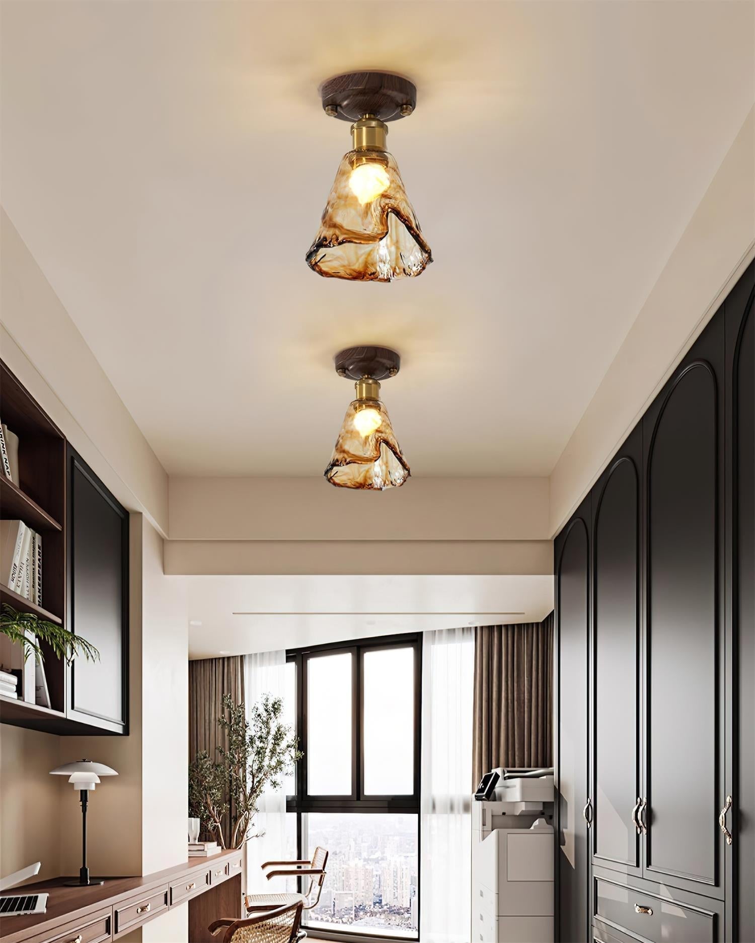 Doriva Ceiling Light Amber Glass Flush Mount-Neutral Decor