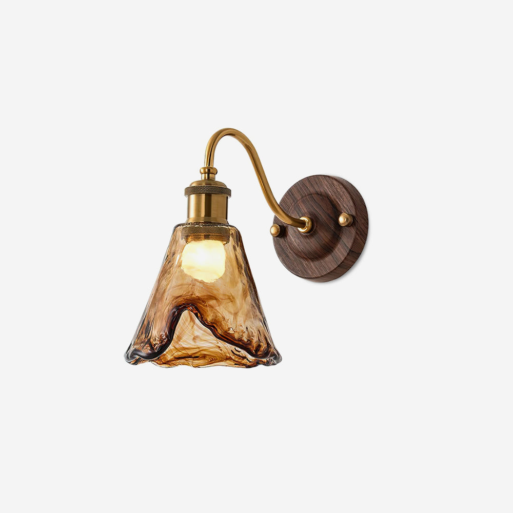 Nalia Wall Lamp Amber Glass Walnut Gold Vintage-Neutral Decor
