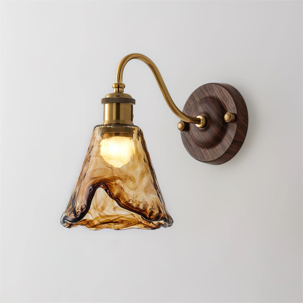 Nalia Wall Lamp Amber Glass Walnut Gold Vintage-Neutral Decor