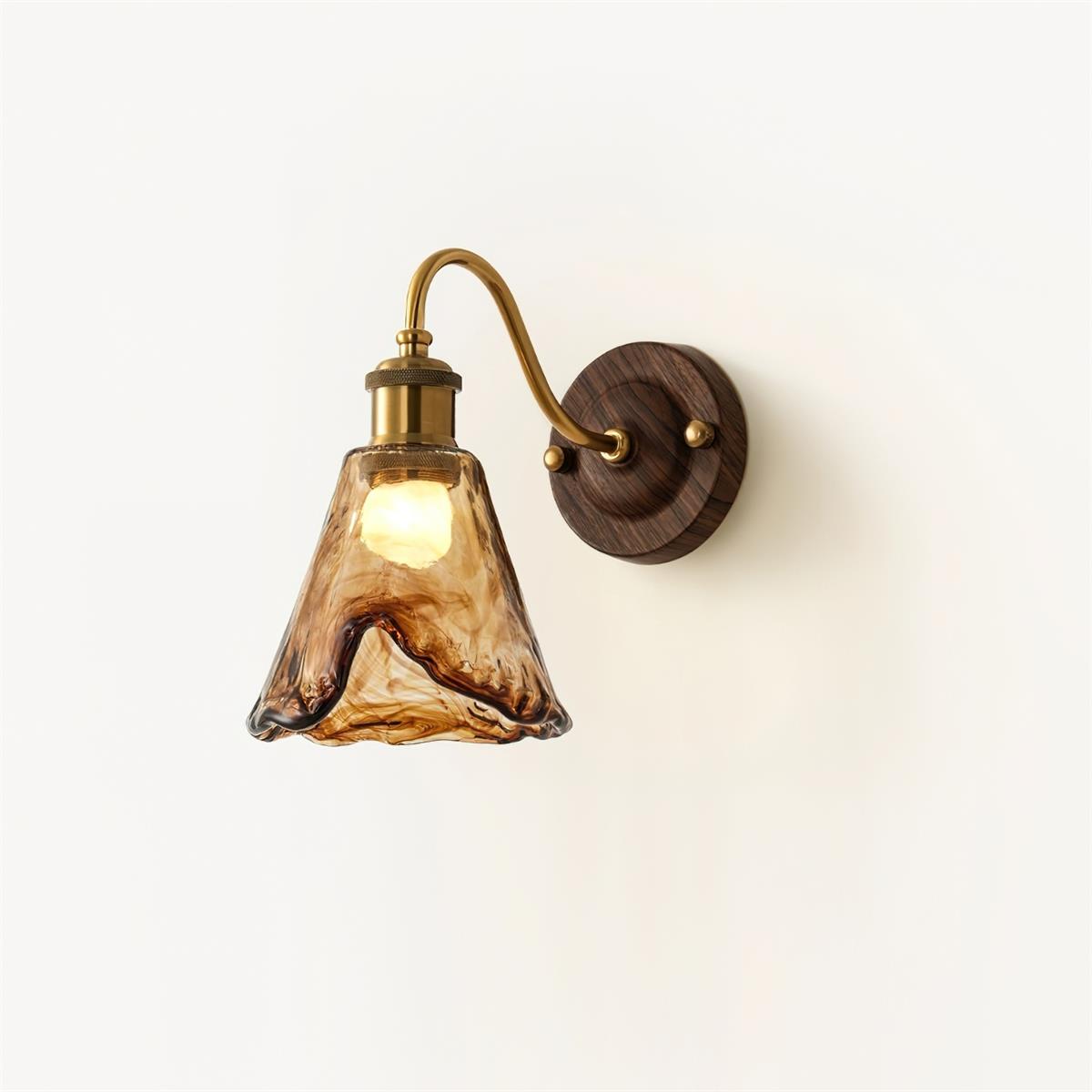 Nalia Wall Lamp Amber Glass Walnut Gold Vintage-Neutral Decor