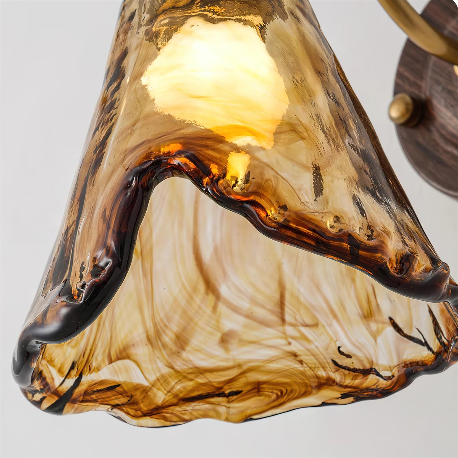 Nalia Wall Lamp Amber Glass Walnut Gold Vintage-Neutral Decor