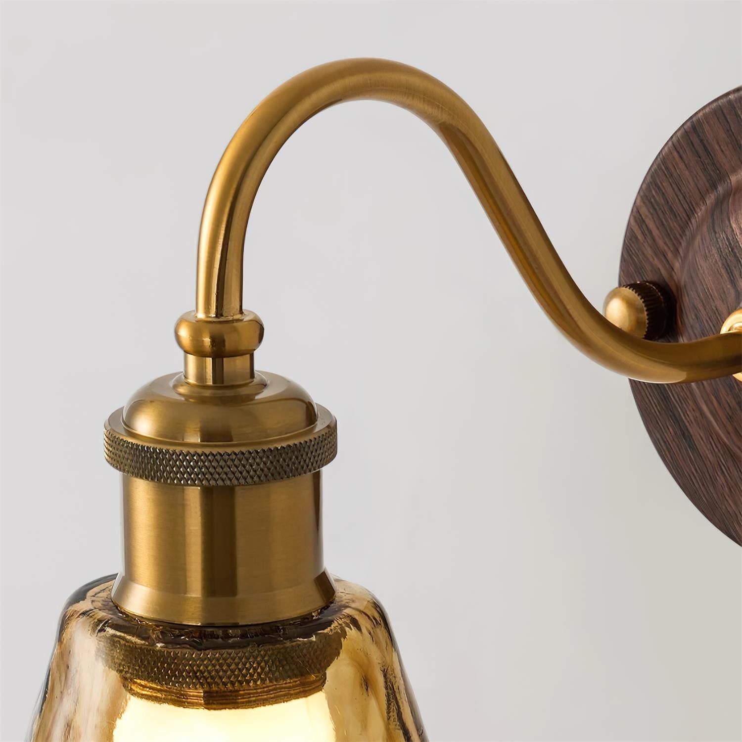 Nalia Wall Lamp Amber Glass Walnut Gold Vintage-Neutral Decor
