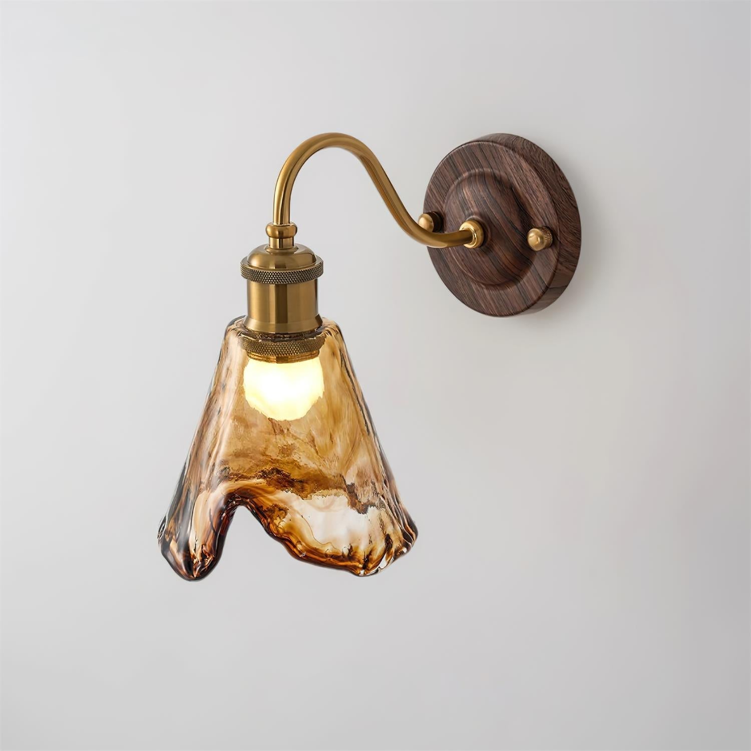 Nalia Wall Lamp Amber Glass Walnut Gold Vintage-Neutral Decor