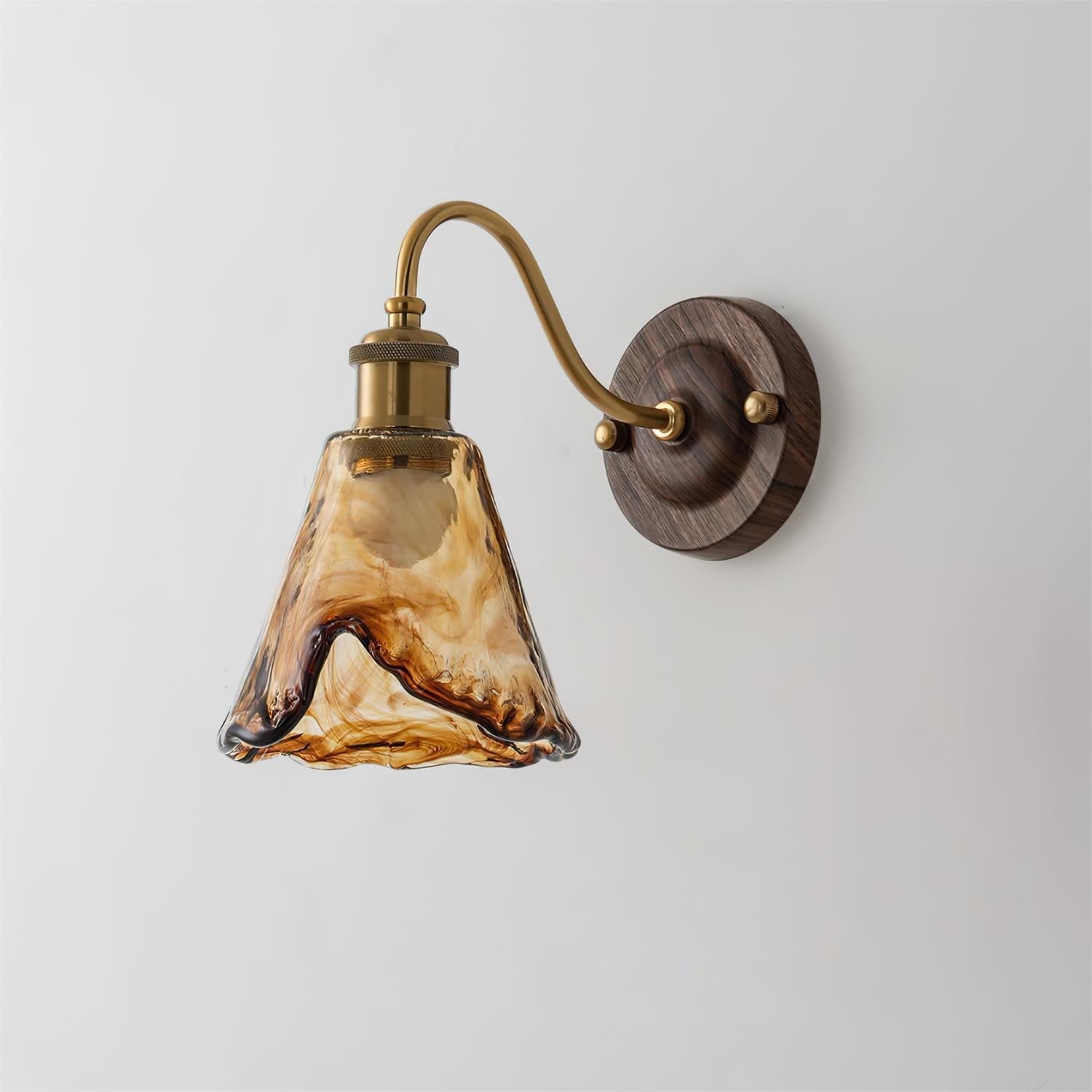 Nalia Wall Lamp Amber Glass Walnut Gold Vintage-Neutral Decor