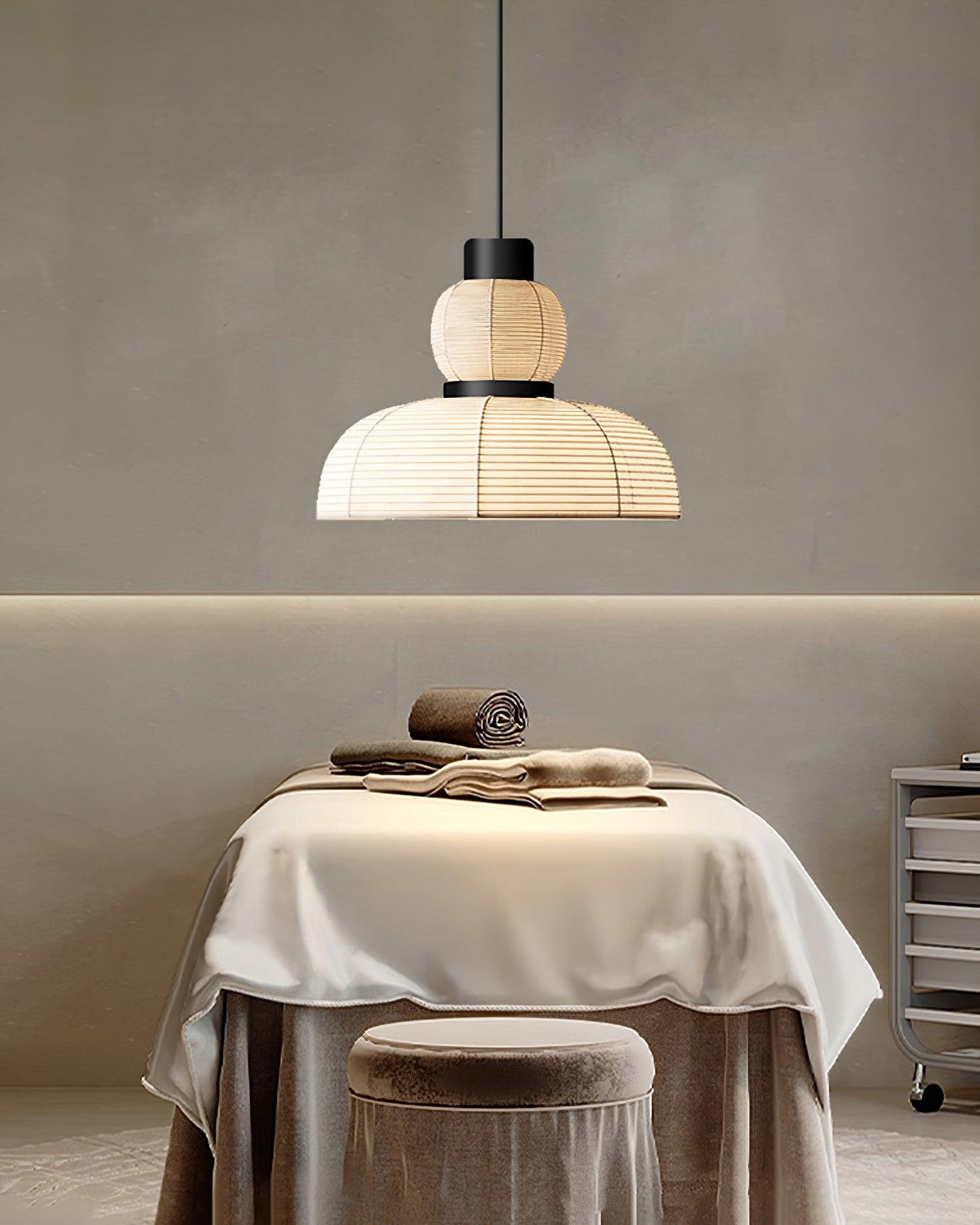 Pendant Lamp White Fabric Shade Black Cable Gentle Ambient Glow