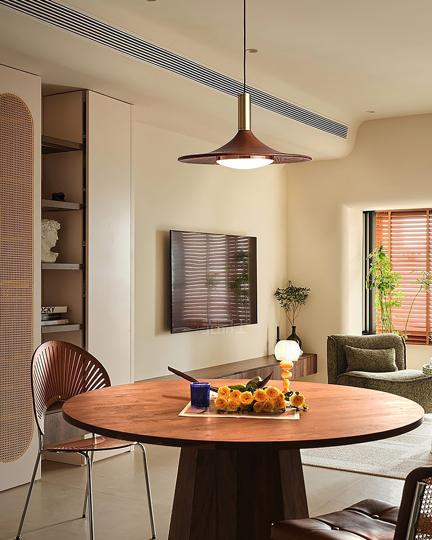 Kaelin Pendant Light Hat Shape Wood Midcentury-Neutral Decor