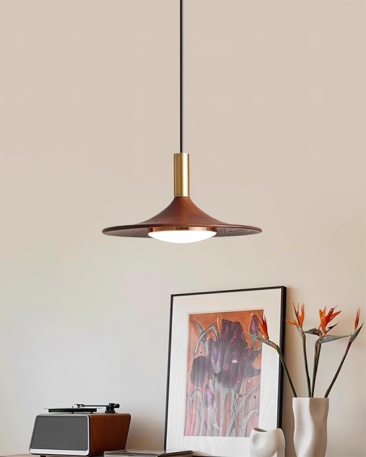 Kaelin Pendant Light Hat Shape Wood Midcentury-Neutral Decor