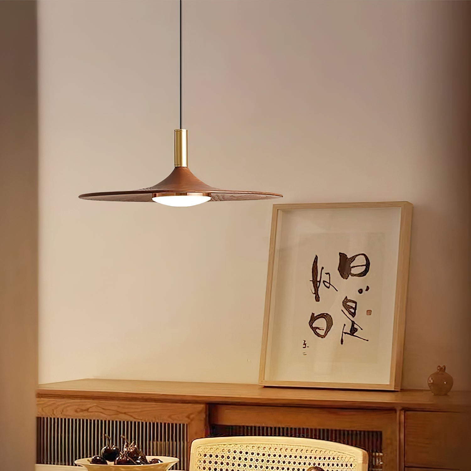 Kaelin Pendant Light Hat Shape Wood Midcentury-Neutral Decor