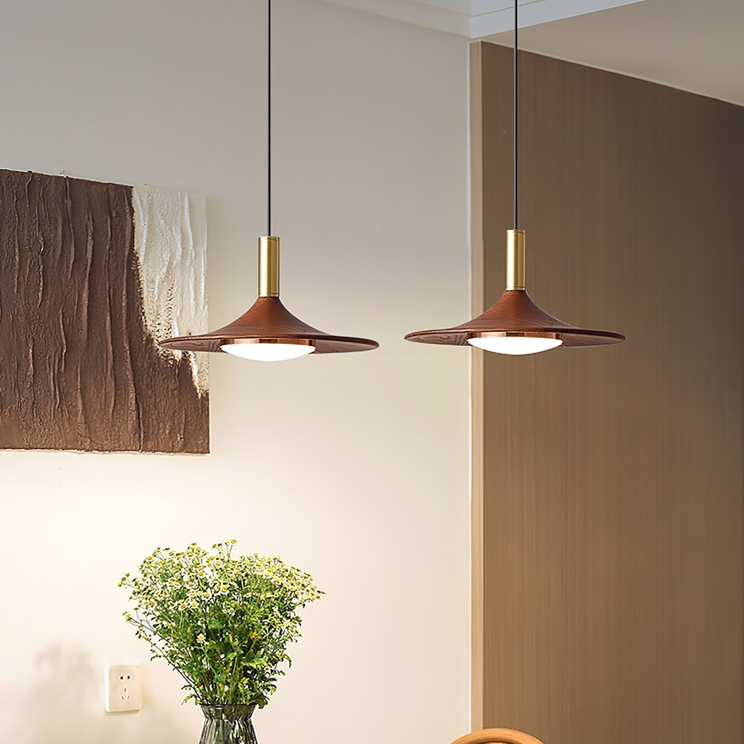 Kaelin Pendant Light Hat Shape Wood Midcentury-Neutral Decor