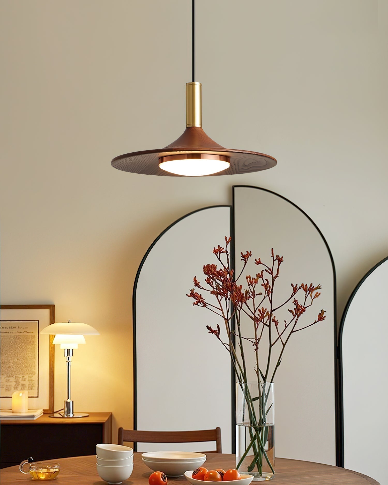 Kaelin Pendant Light Hat Shape Wood Midcentury-Neutral Decor