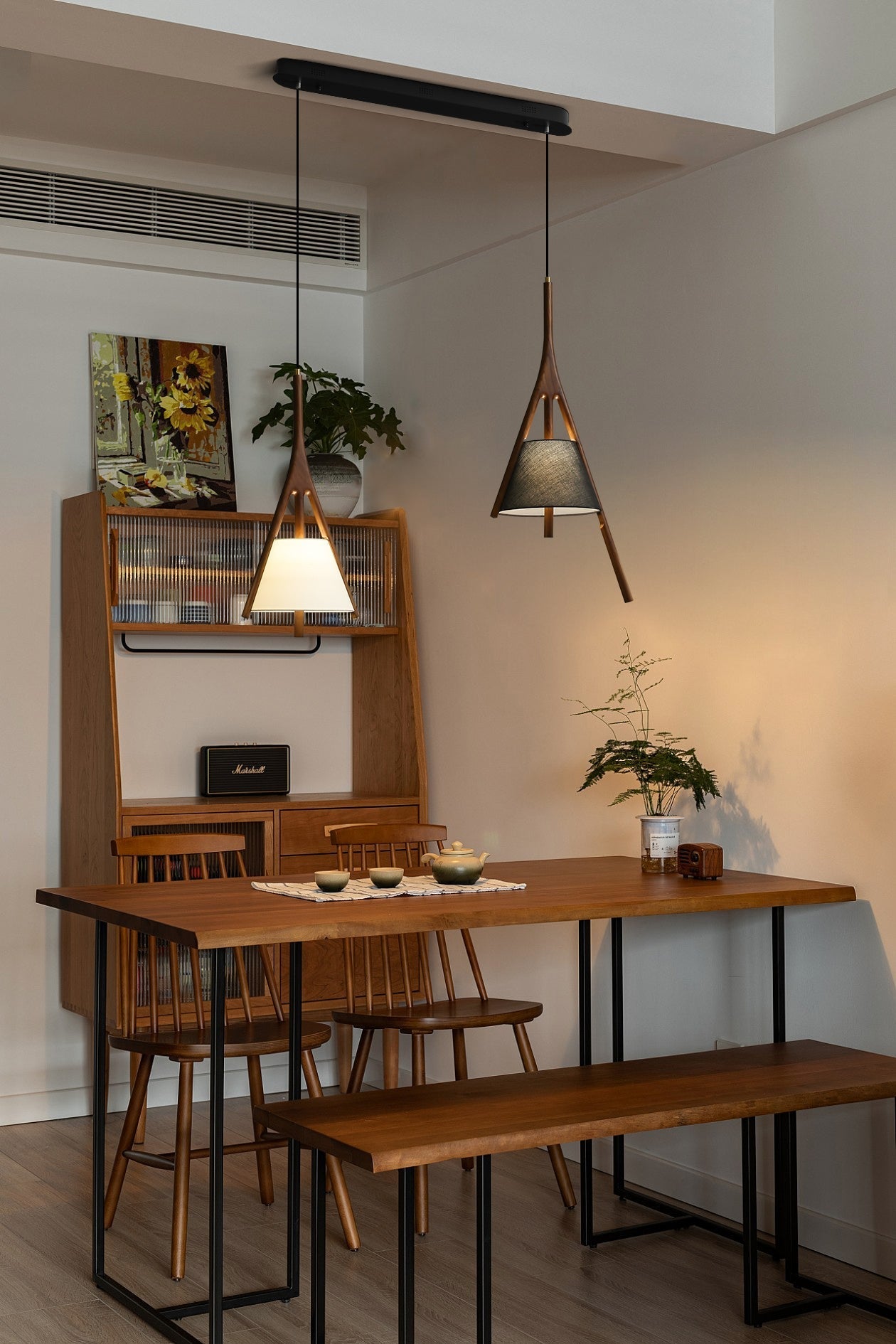 Zovenarae Triangular Wood Pendant Light-Neutral Decor