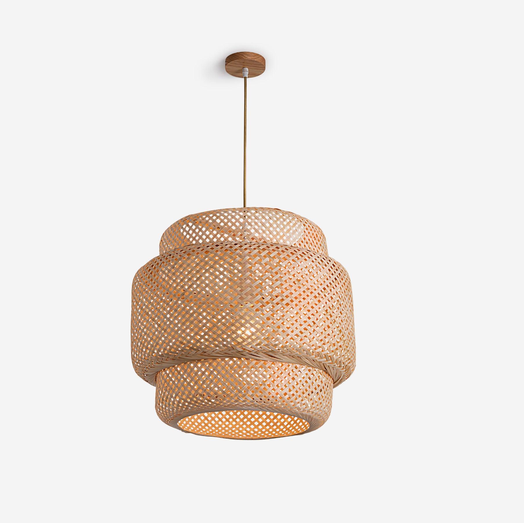 Pendant Lamp Double Layer Woven Bamboo Shade Organic Natural