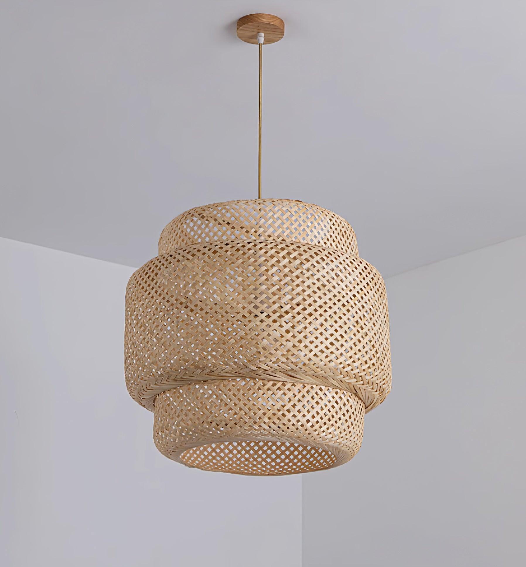 Pendant Lamp Double Layer Woven Bamboo Shade Organic Natural