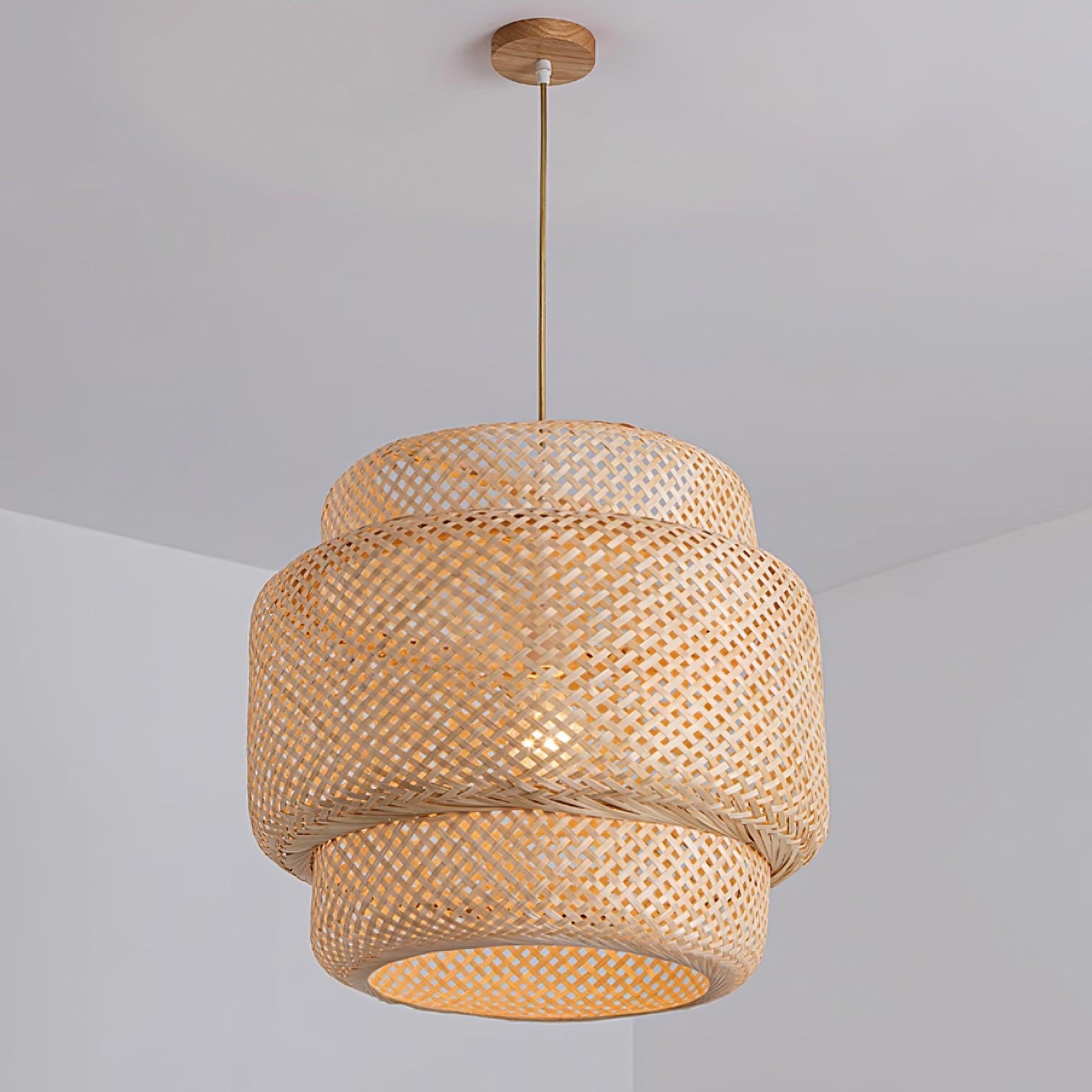 Pendant Lamp Double Layer Woven Bamboo Shade Organic Natural