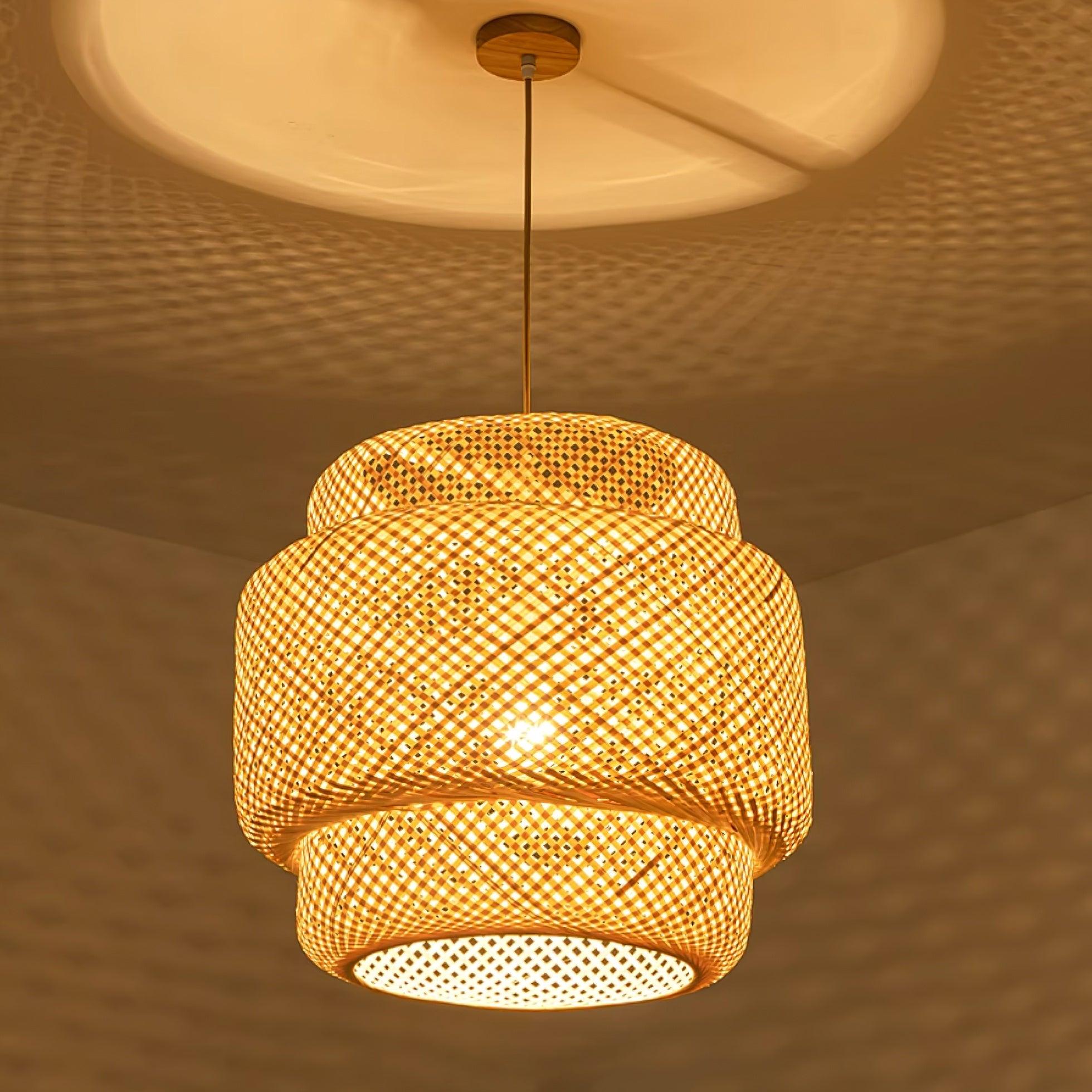 Pendant Lamp Double Layer Woven Bamboo Shade Organic Natural