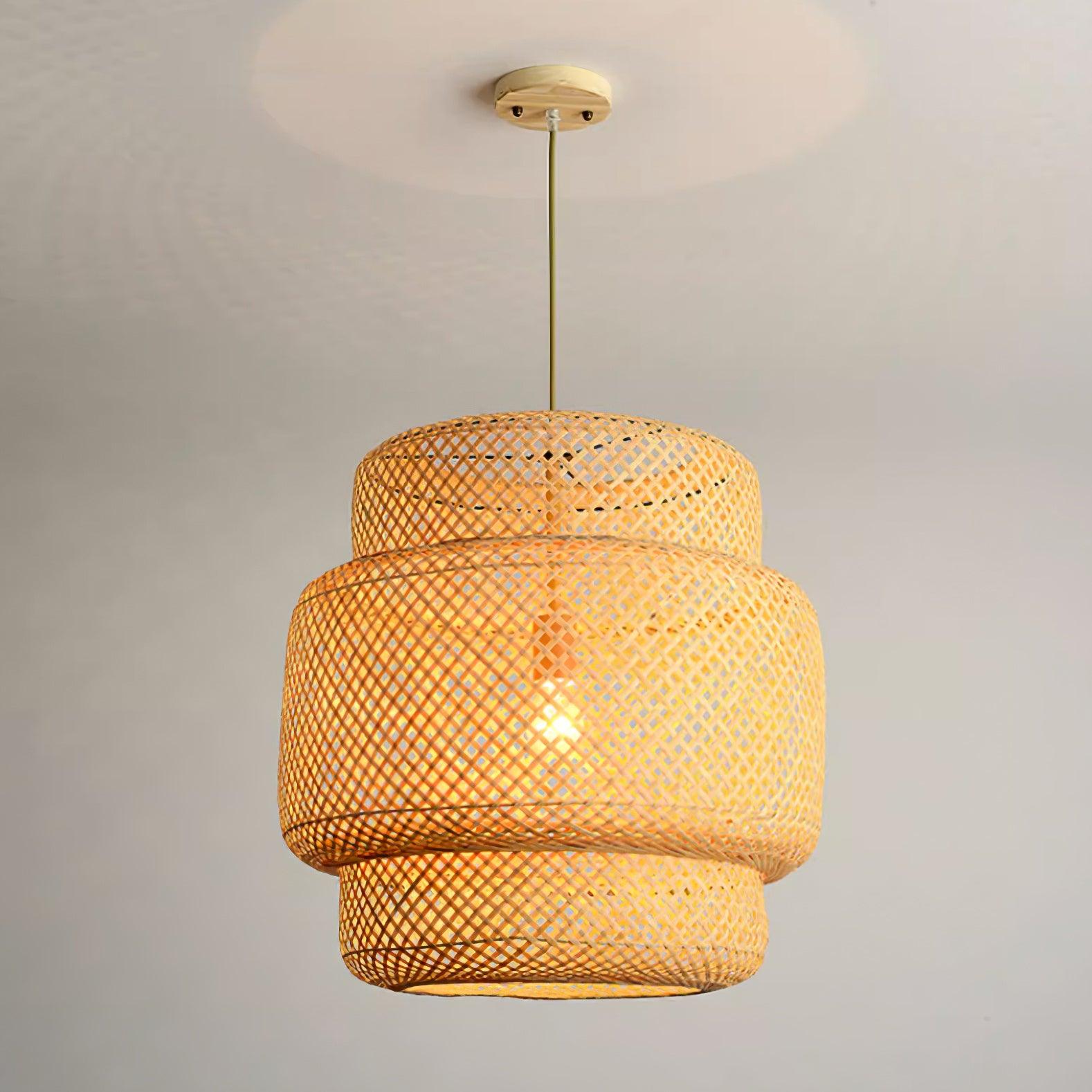Pendant Lamp Double Layer Woven Bamboo Shade Organic Natural
