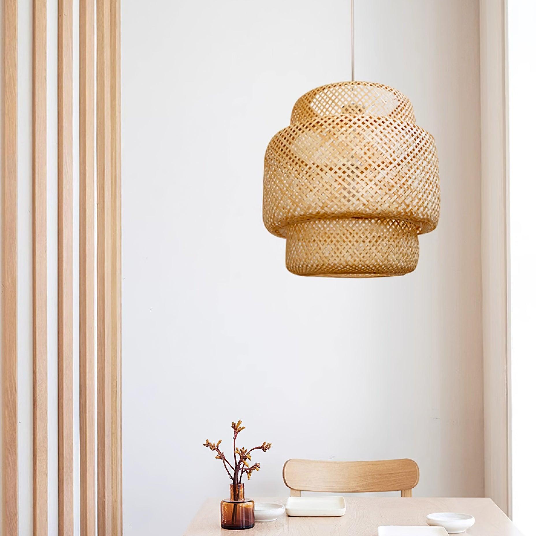 Pendant Lamp Double Layer Woven Bamboo Shade Organic Natural