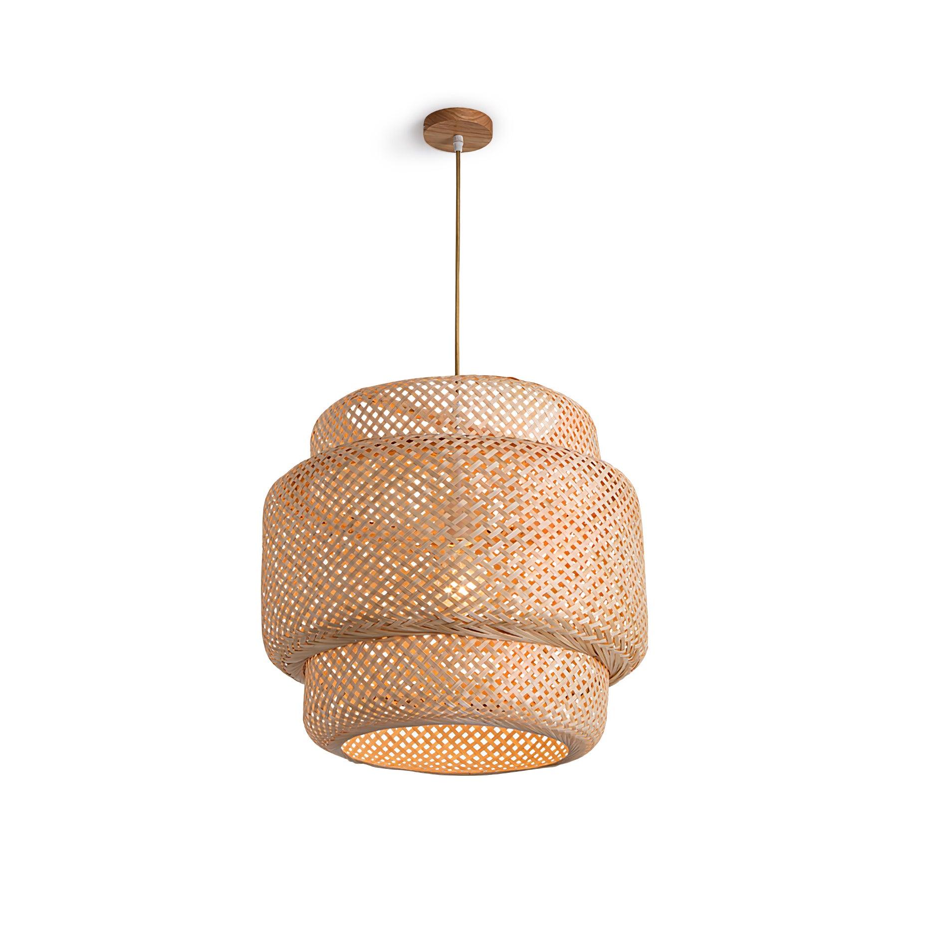 Pendant Lamp Double Layer Woven Bamboo Shade Organic Natural
