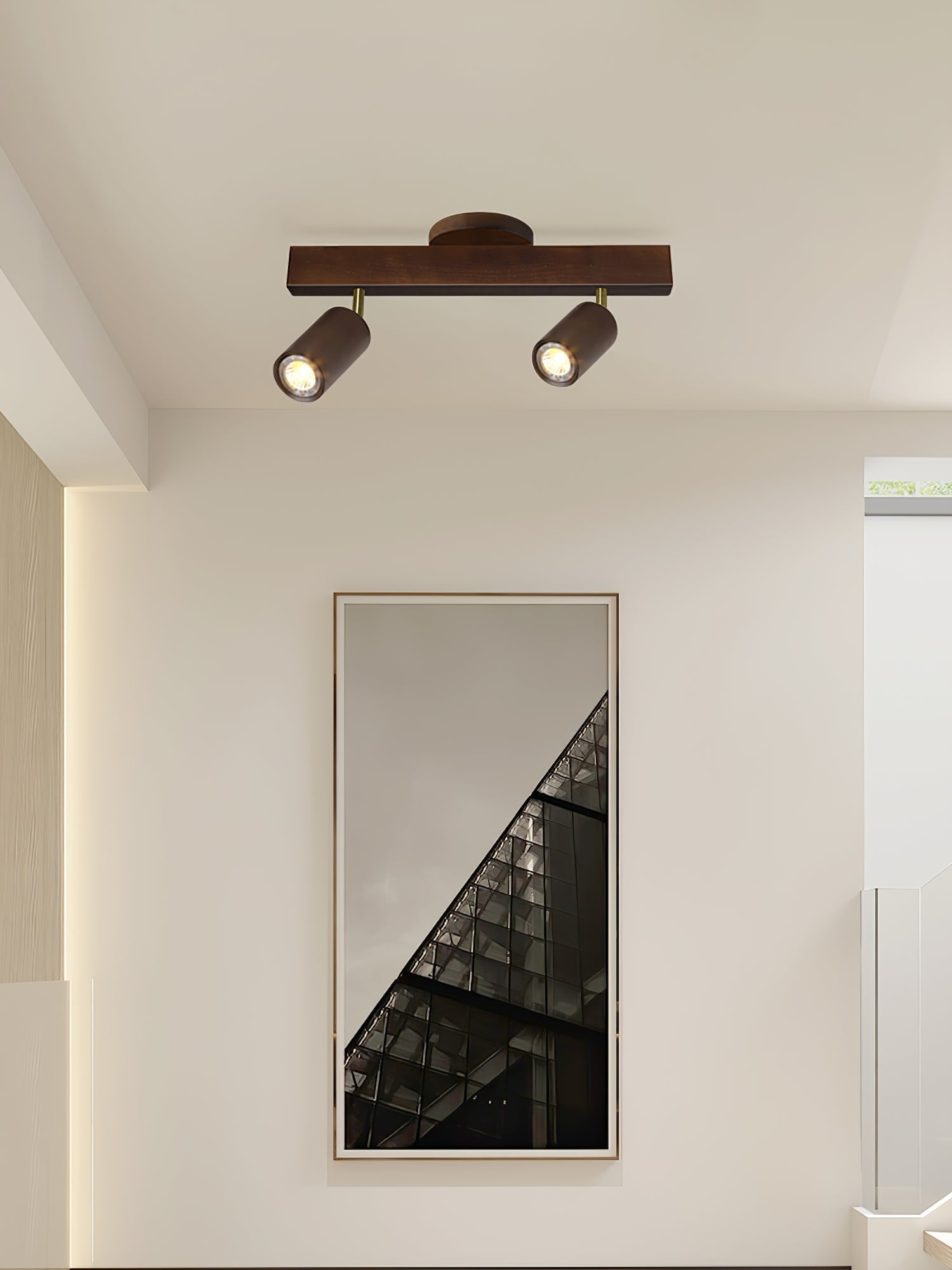 Solara Ceiling Lamp Natural Wood Beam with Spotlight-Neutral Decor