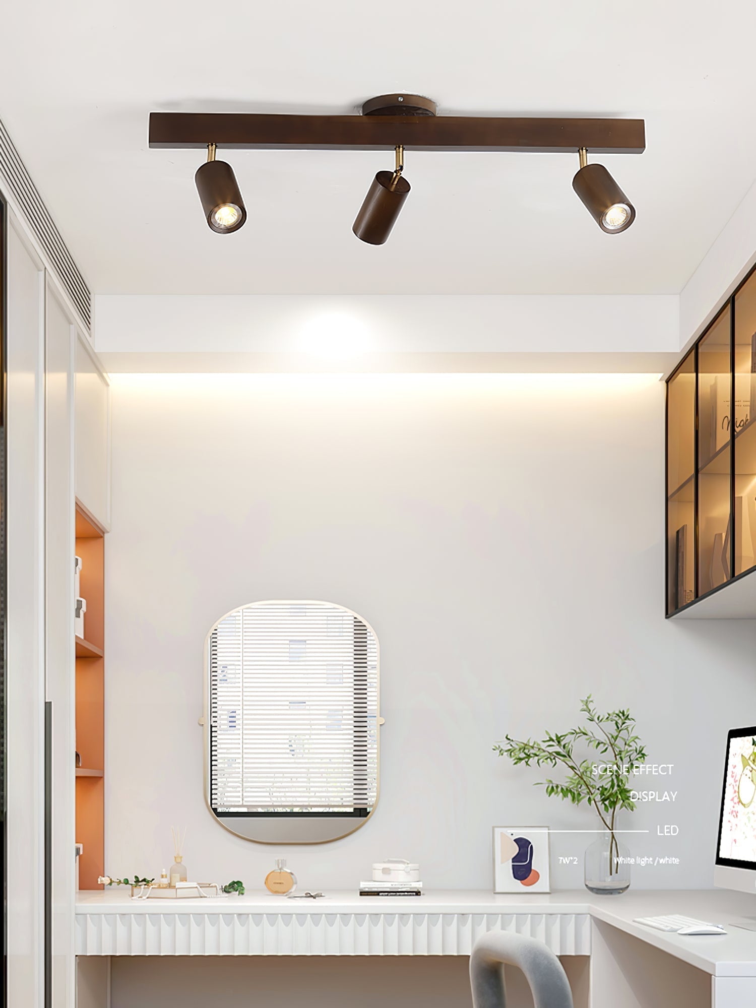 Solara Ceiling Lamp Natural Wood Beam with Spotlight-Neutral Decor