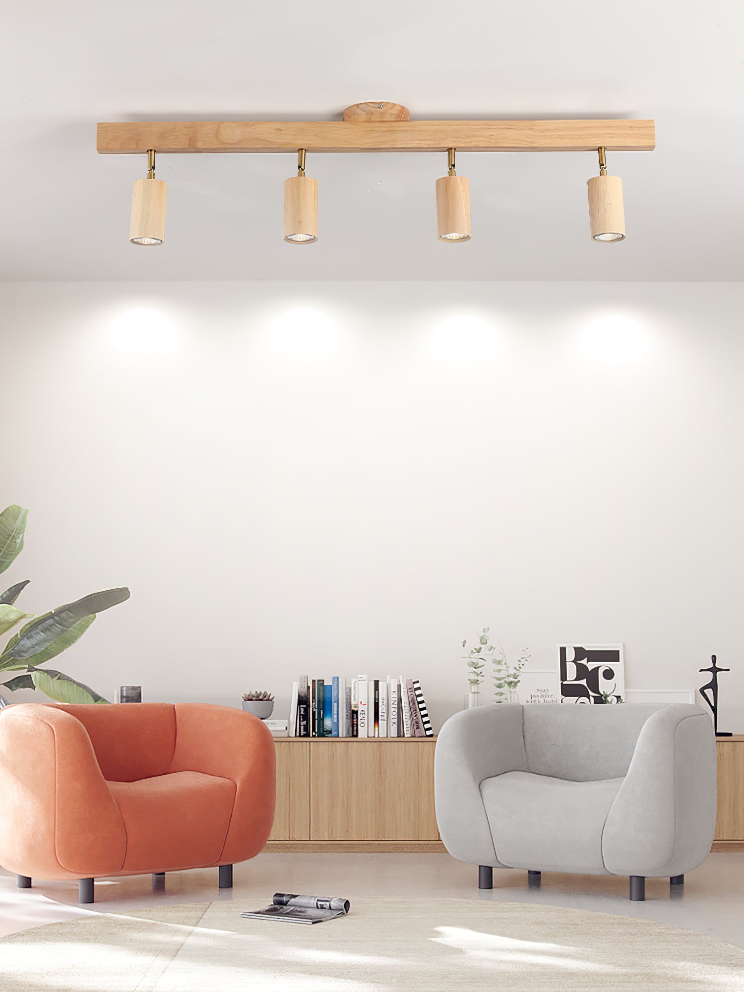 Solara Ceiling Lamp Natural Wood Beam with Spotlight-Neutral Decor