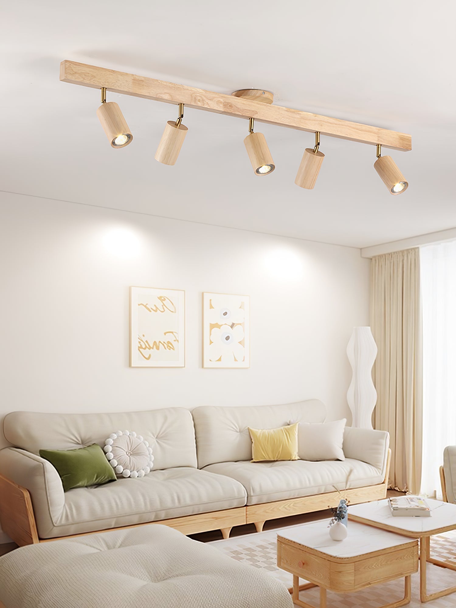 Solara Ceiling Lamp Natural Wood Beam with Spotlight-Neutral Decor