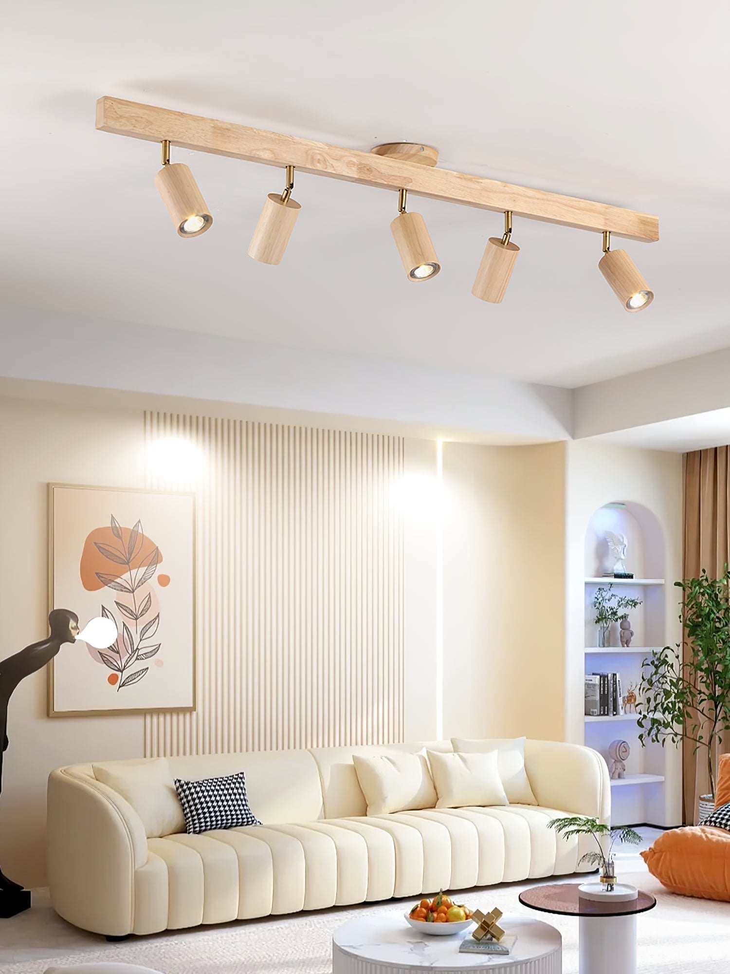 Solara Ceiling Lamp Natural Wood Beam with Spotlight-Neutral Decor
