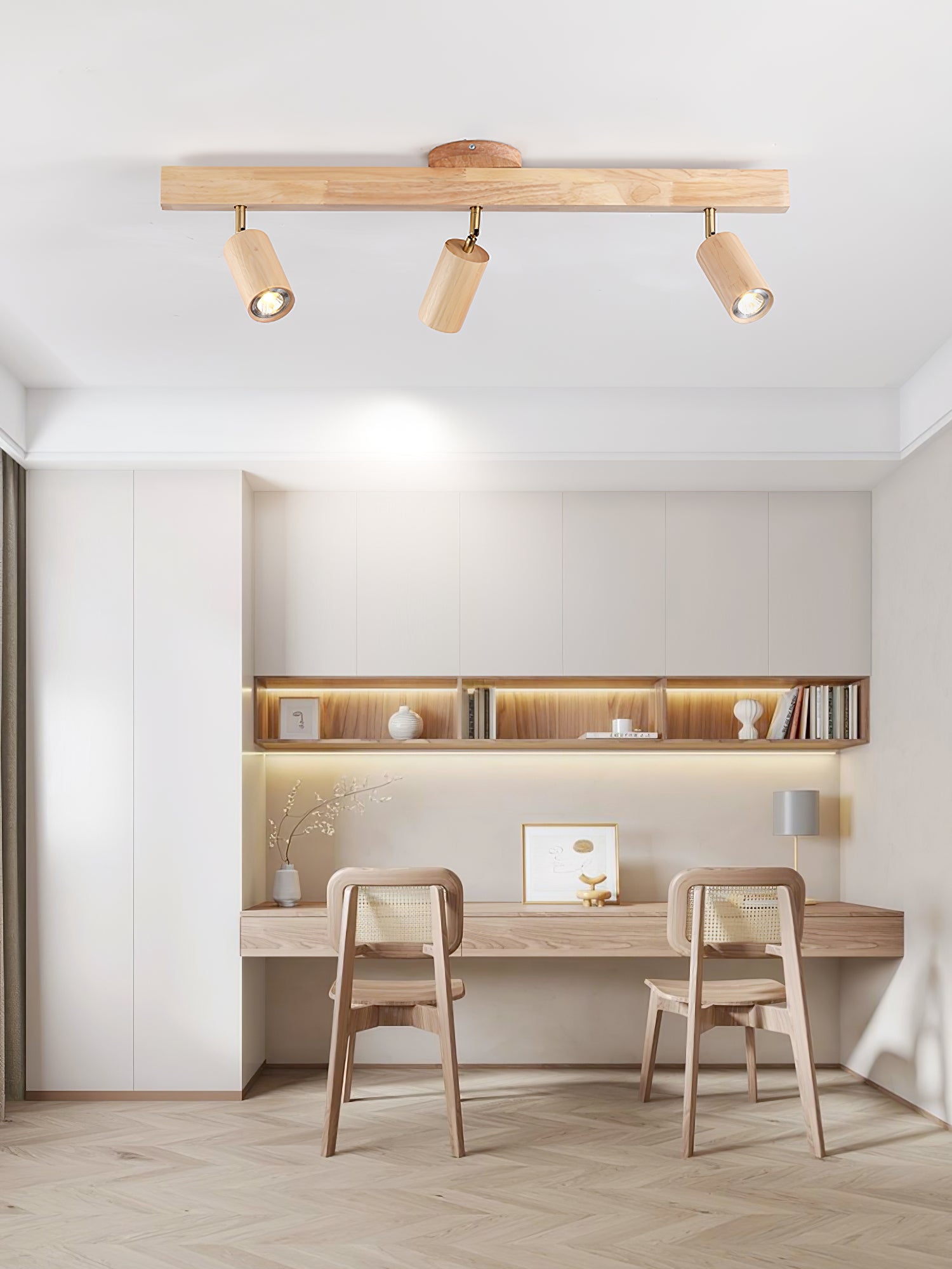 Solara Ceiling Lamp Natural Wood Beam with Spotlight-Neutral Decor