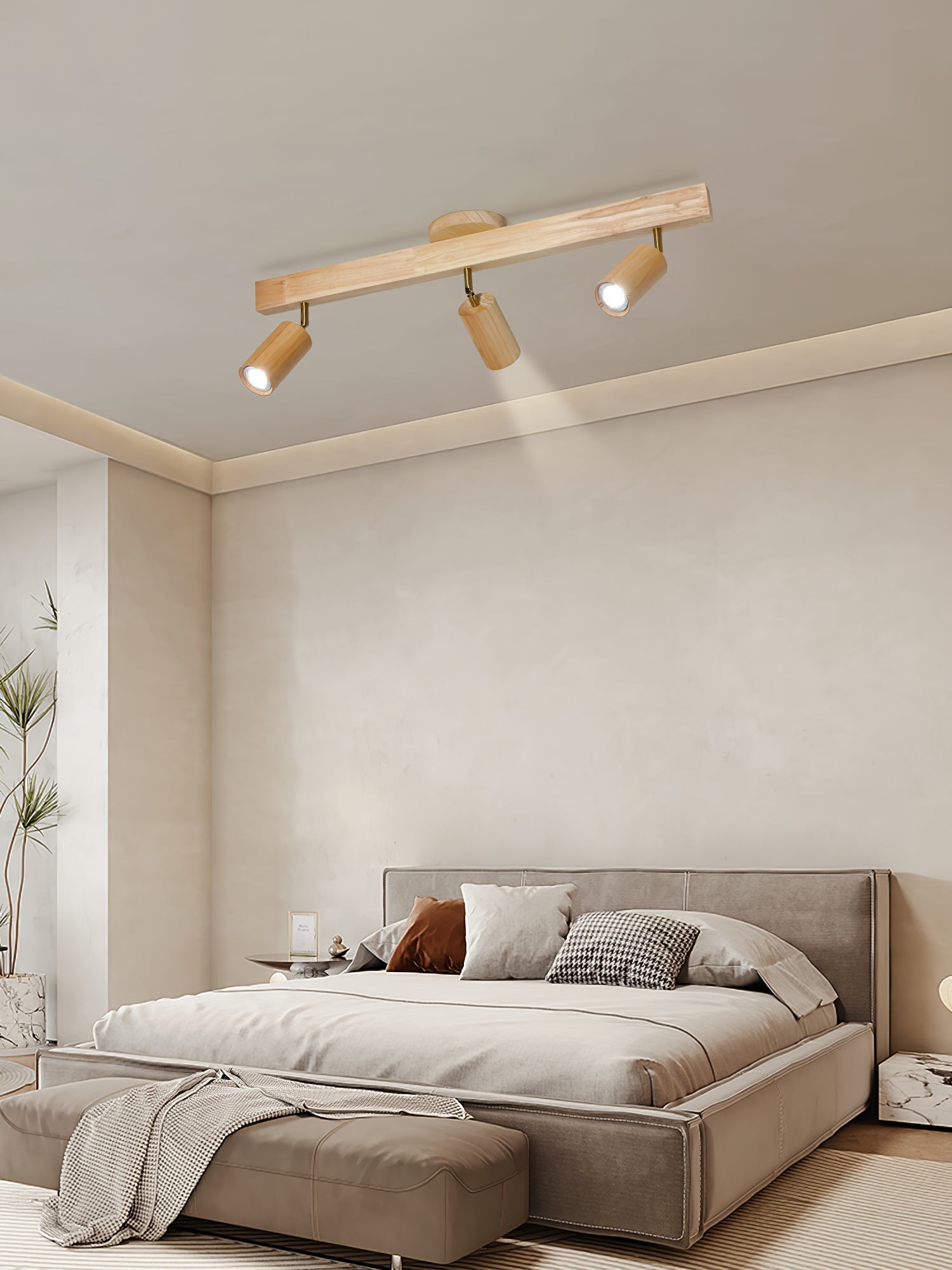 Solara Ceiling Lamp Natural Wood Beam with Spotlight-Neutral Decor