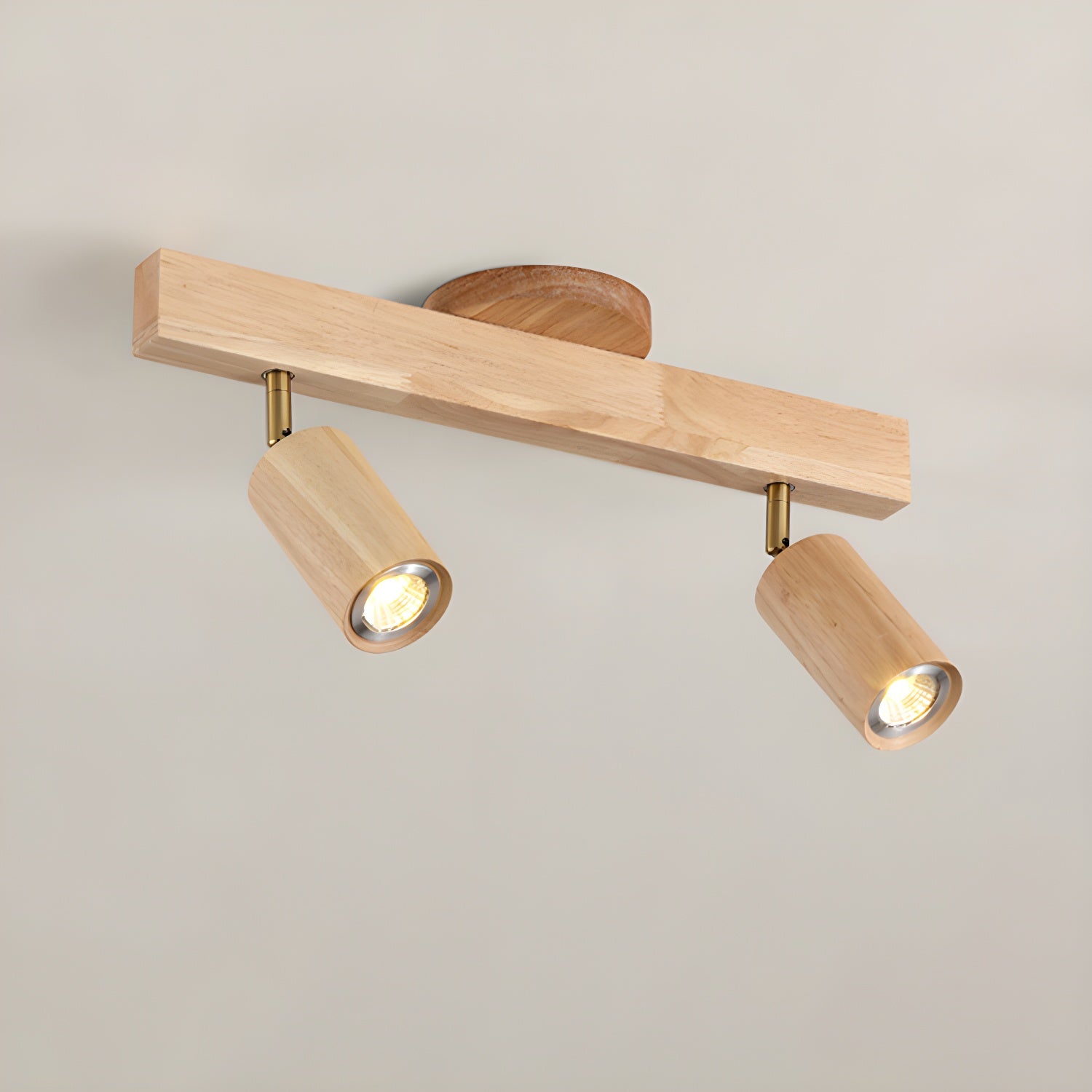 Solara Ceiling Lamp Natural Wood Beam with Spotlight-Neutral Decor