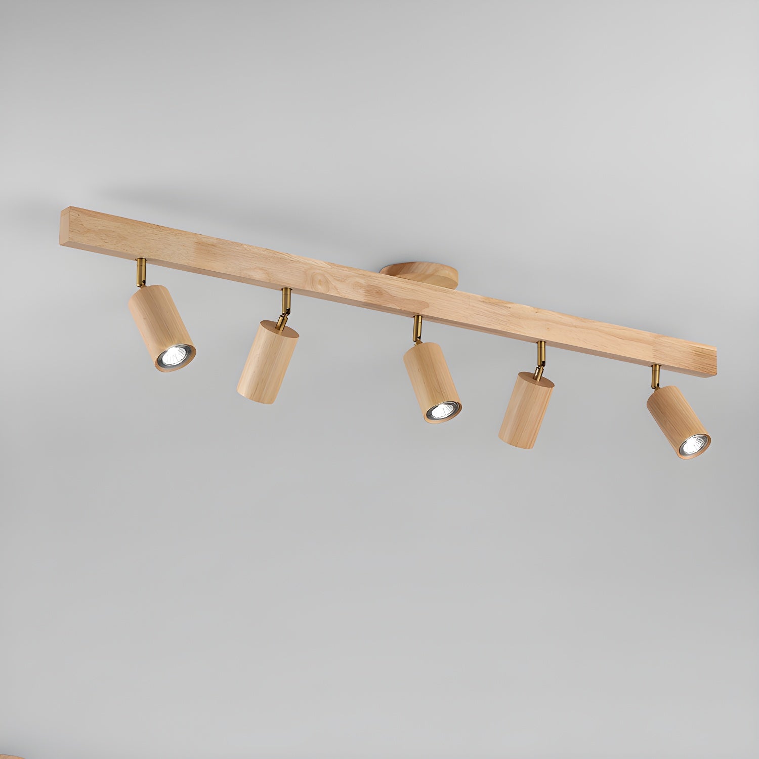 Solara Ceiling Lamp Natural Wood Beam with Spotlight-Neutral Decor