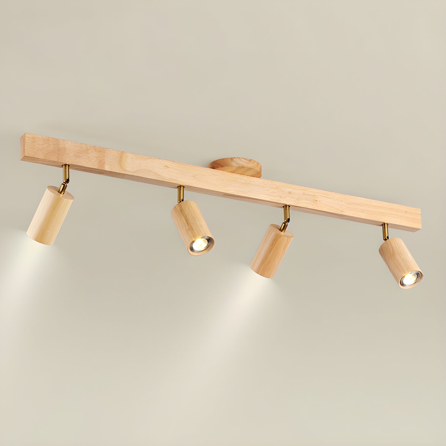 Solara Ceiling Lamp Natural Wood Beam with Spotlight-Neutral Decor