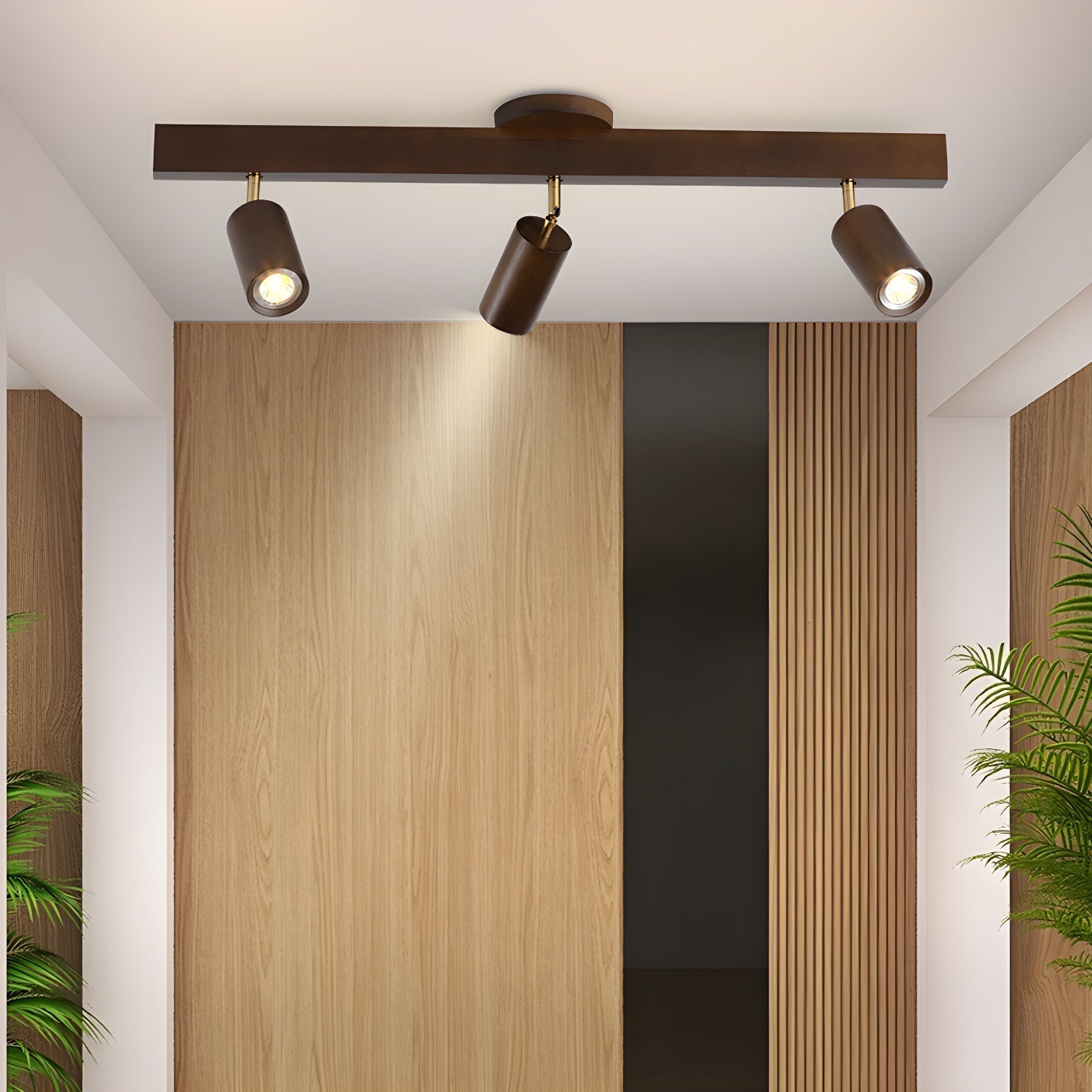 Solara Ceiling Lamp Natural Wood Beam with Spotlight-Neutral Decor
