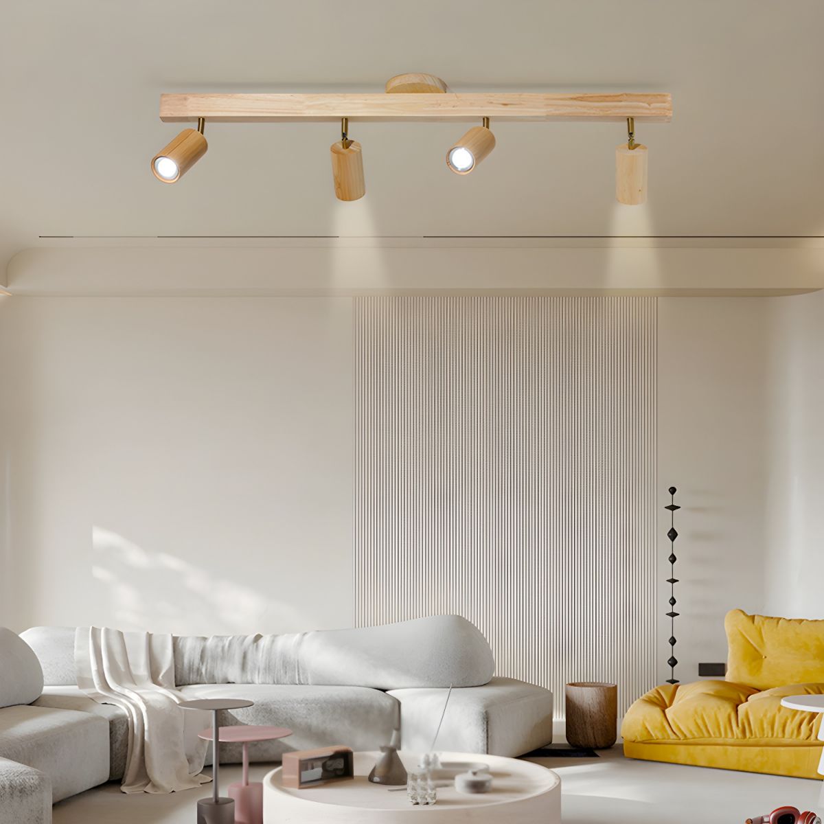 Solara Ceiling Lamp Natural Wood Beam with Spotlight-Neutral Decor