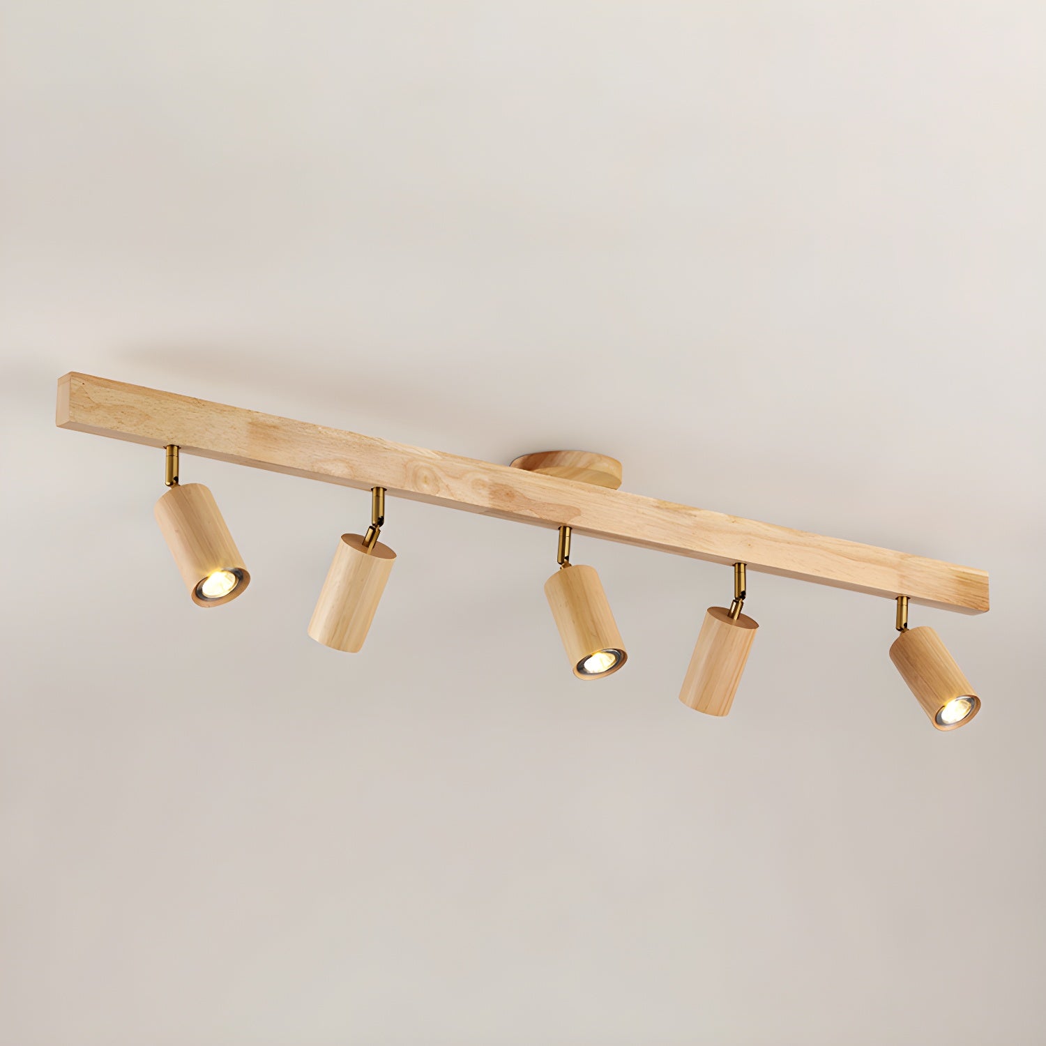 Solara Ceiling Lamp Natural Wood Beam with Spotlight-Neutral Decor