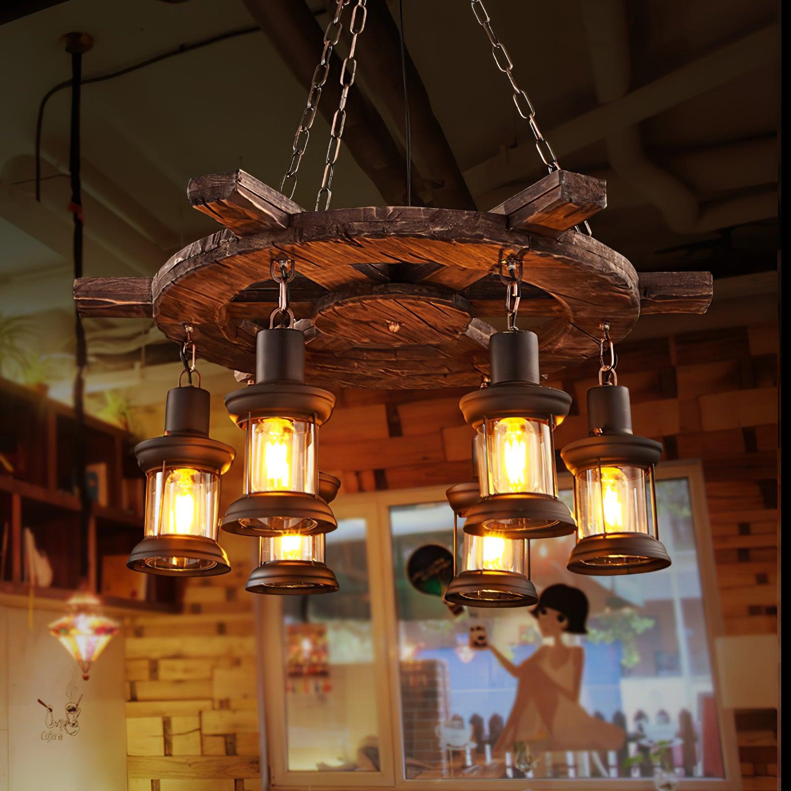 Aurzorir Vintage Wood Chandelier-Neutral Decor