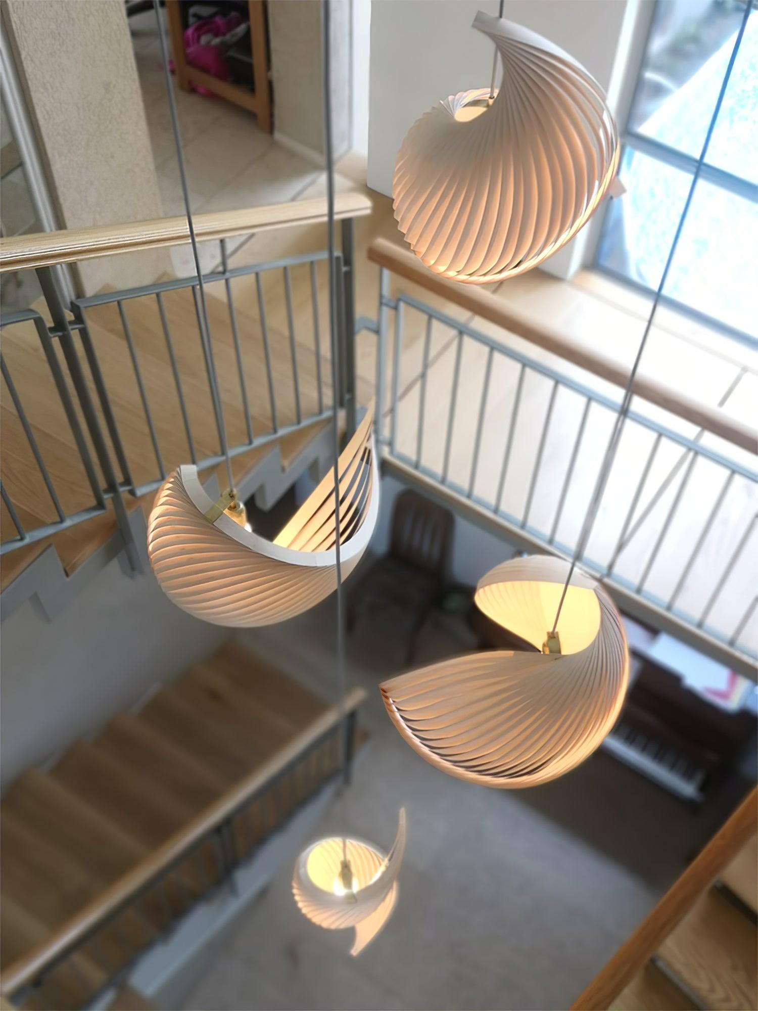 Loe Postmodern Luxury Shell Wood Wood Pendant Light-Neutral Decor