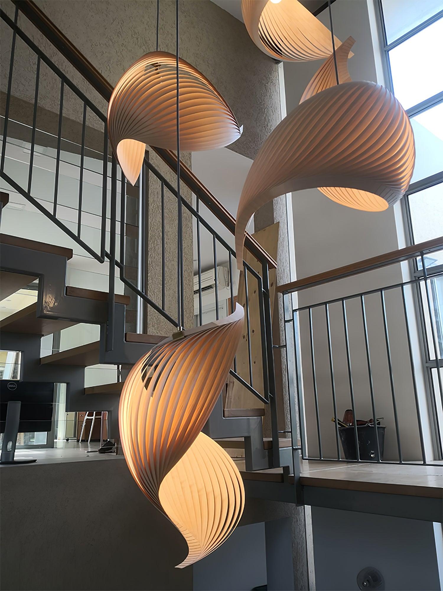 Loe Postmodern Luxury Shell Wood Wood Pendant Light-Neutral Decor