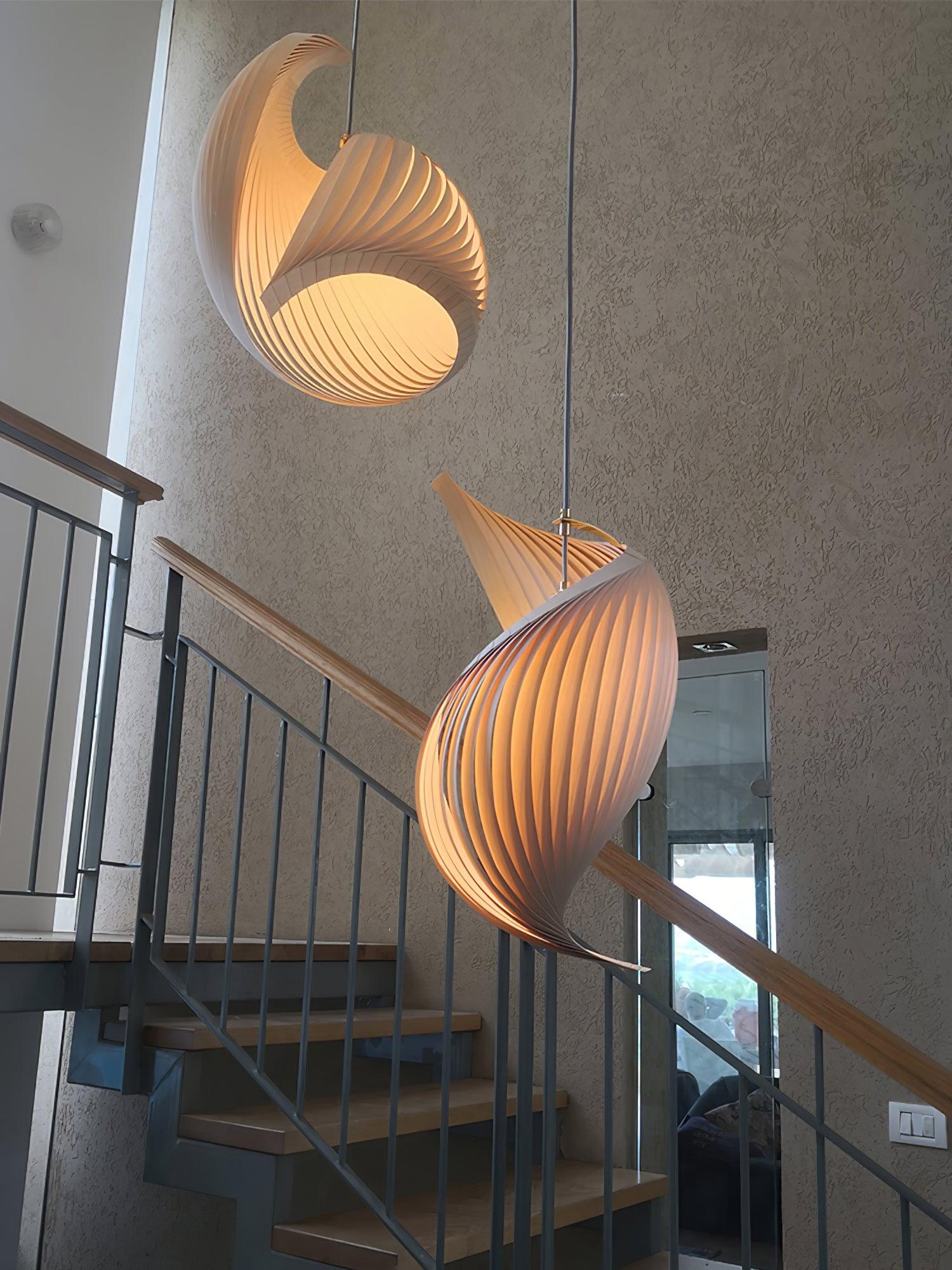 Loe Postmodern Luxury Shell Wood Wood Pendant Light-Neutral Decor