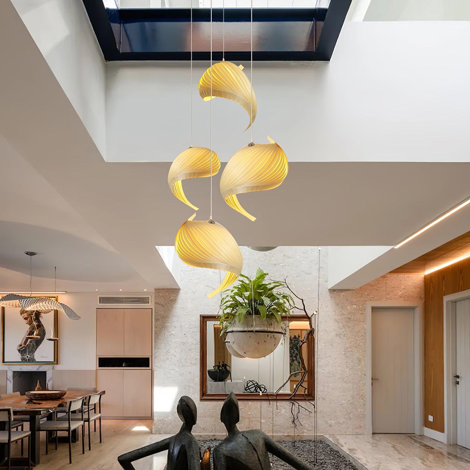 Loe Postmodern Luxury Shell Wood Wood Pendant Light-Neutral Decor