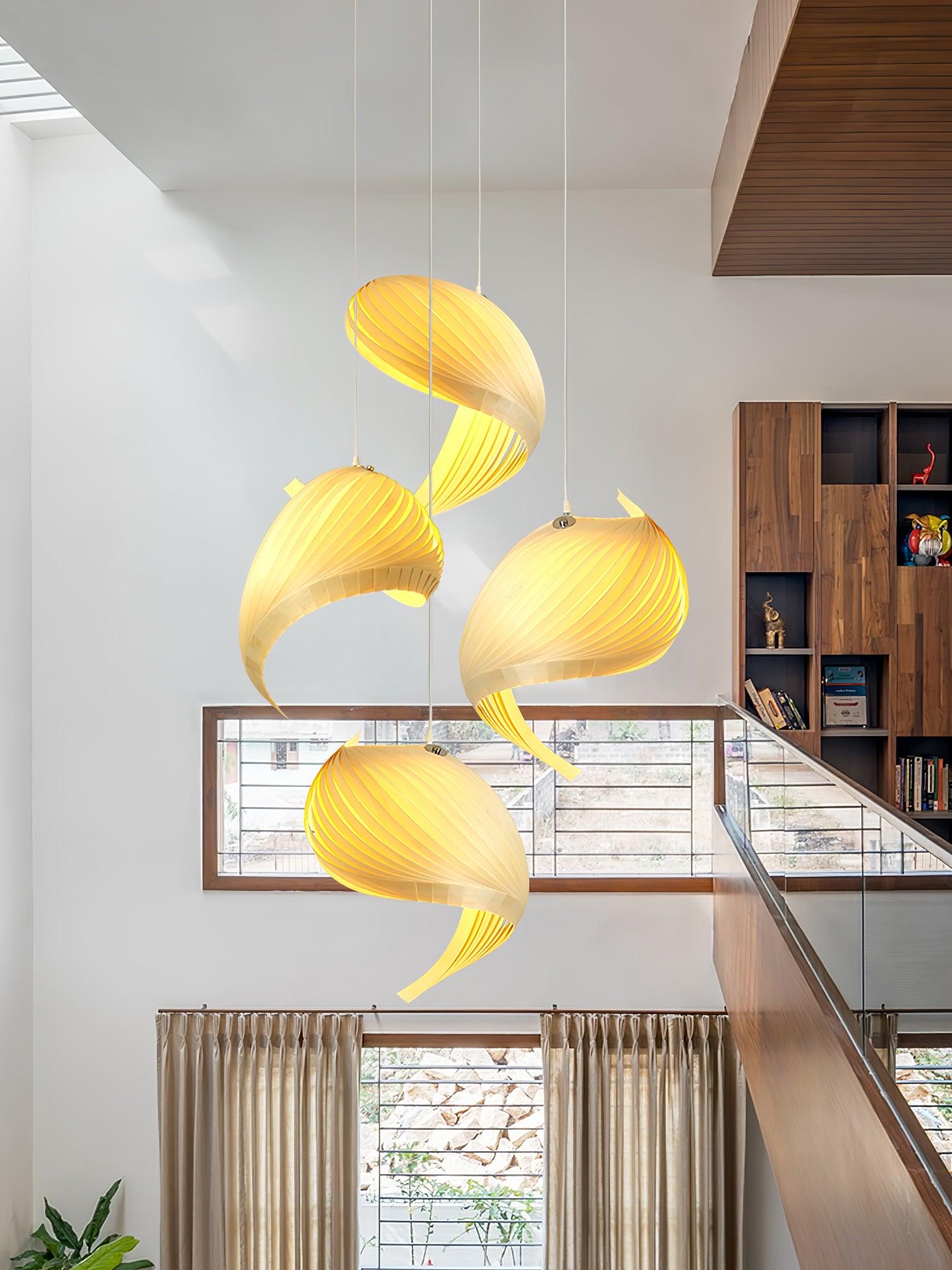 Loe Postmodern Luxury Shell Wood Wood Pendant Light-Neutral Decor